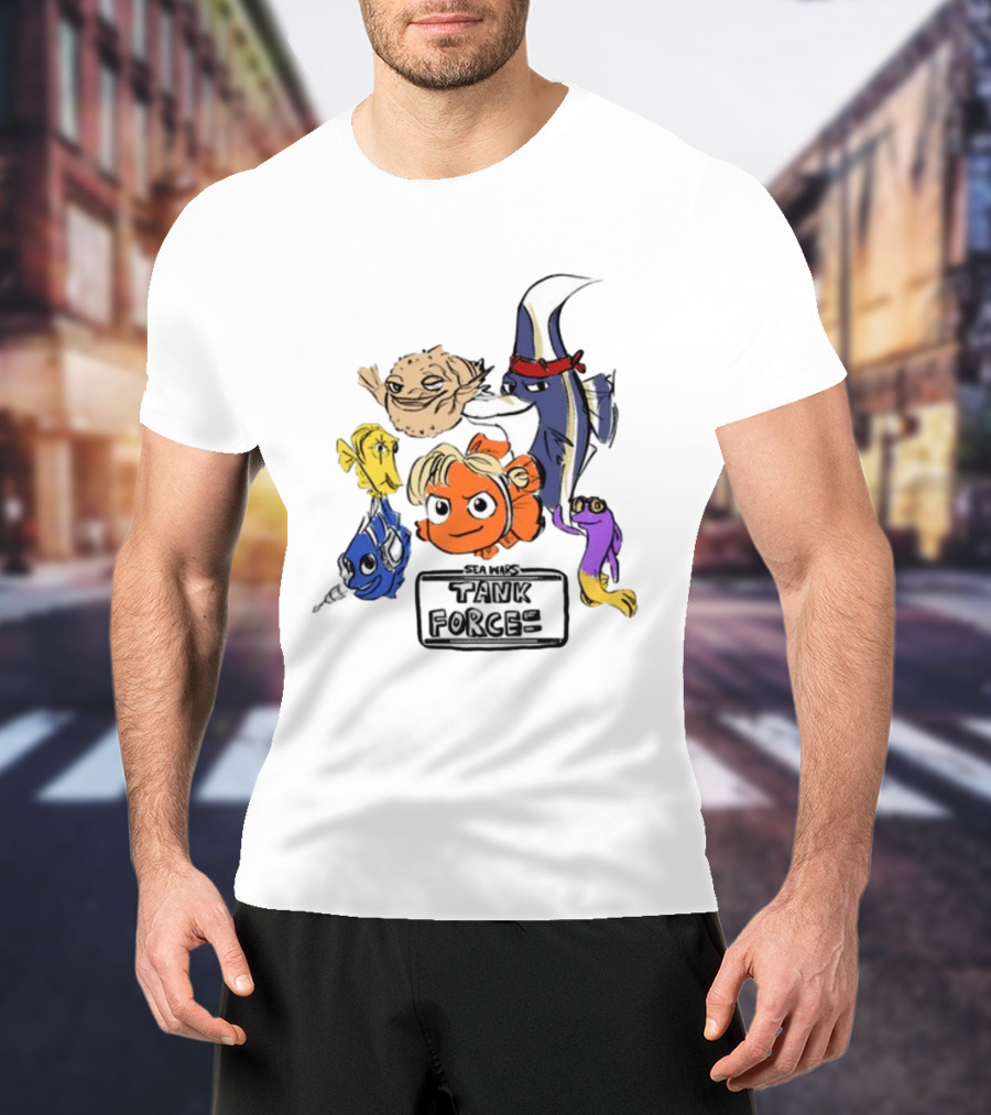 Sea Wars Tank Force Cartoon Fish Characters T-Shirt