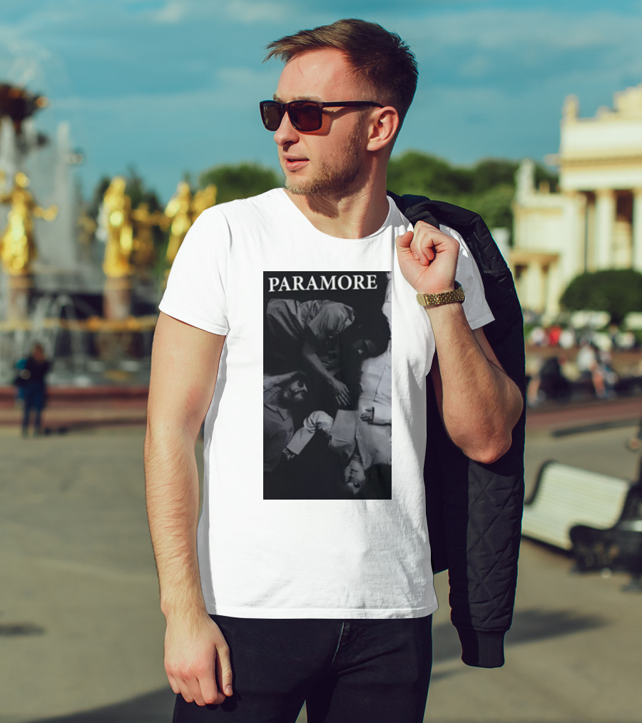 Paramore Black And White Band Photo Trio Lying Down T-Shirt