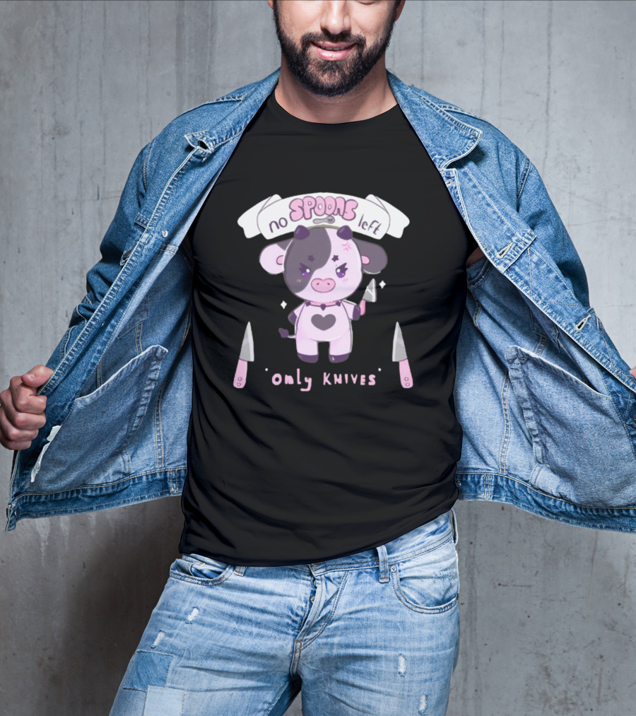 No Spoons Left Only Knives Cute Cow Holding Knife T-Shirt