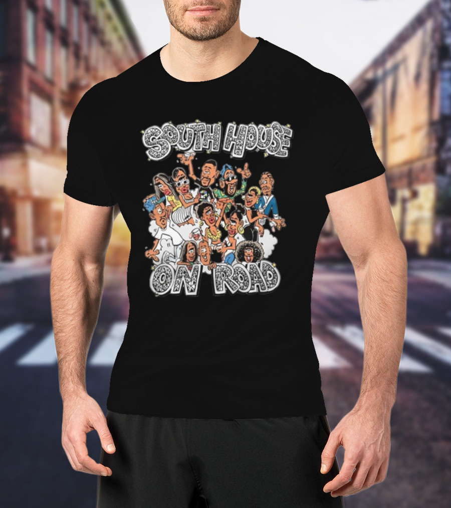 Freakorico South House On Road Cartoon Characters Gathering T-Shirt
