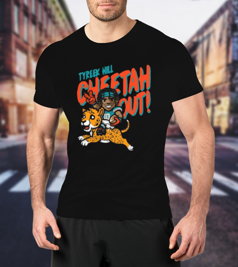 Tyreek Hill Cheetah Out Riding Cartoon Cheetah Football Player Character T-Shirt