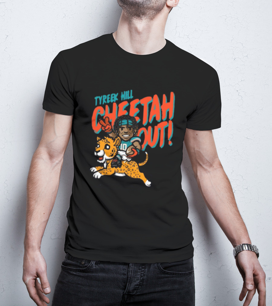 Tyreek Hill Cheetah Out Riding Cartoon Cheetah Football Player Character T-Shirt