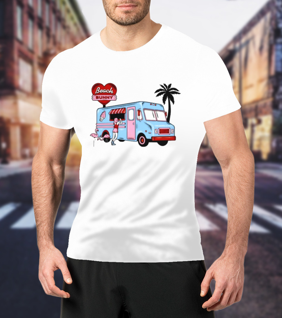 Beach Bunny Ice Cream Truck Flamingo Palm Tree T-Shirt