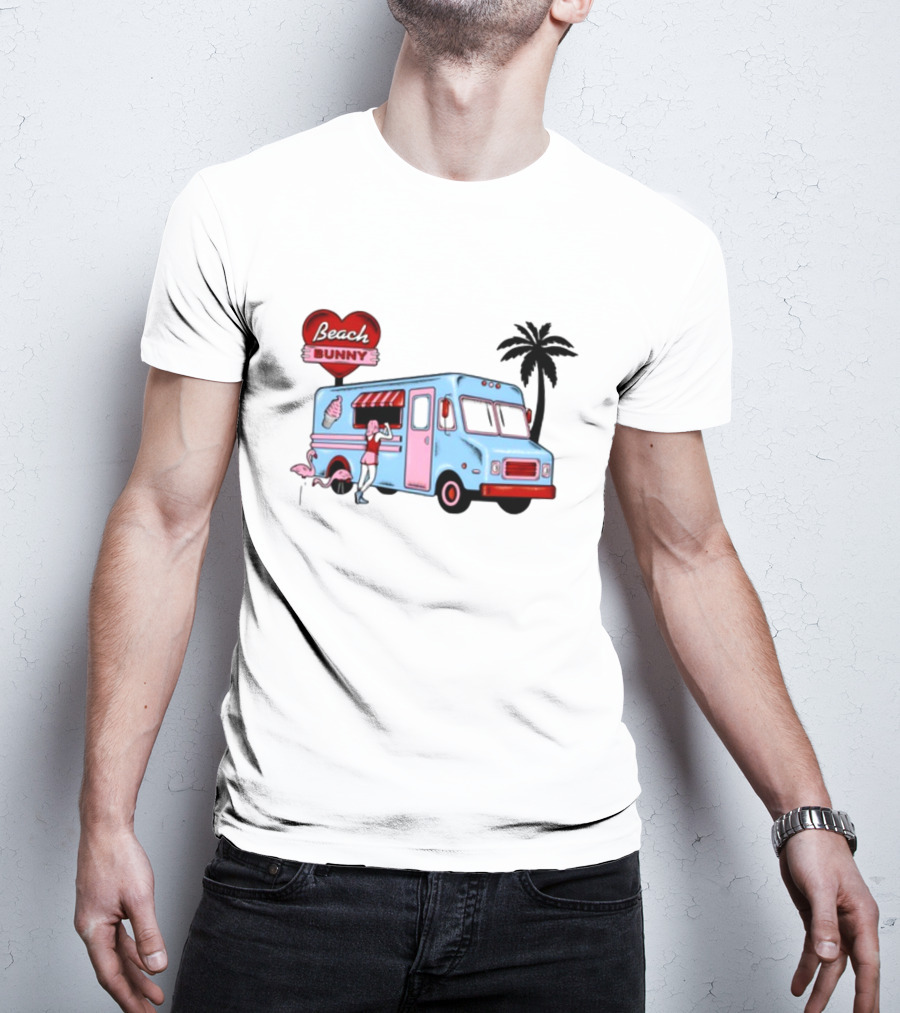 Beach Bunny Ice Cream Truck Flamingo Palm Tree T-Shirt