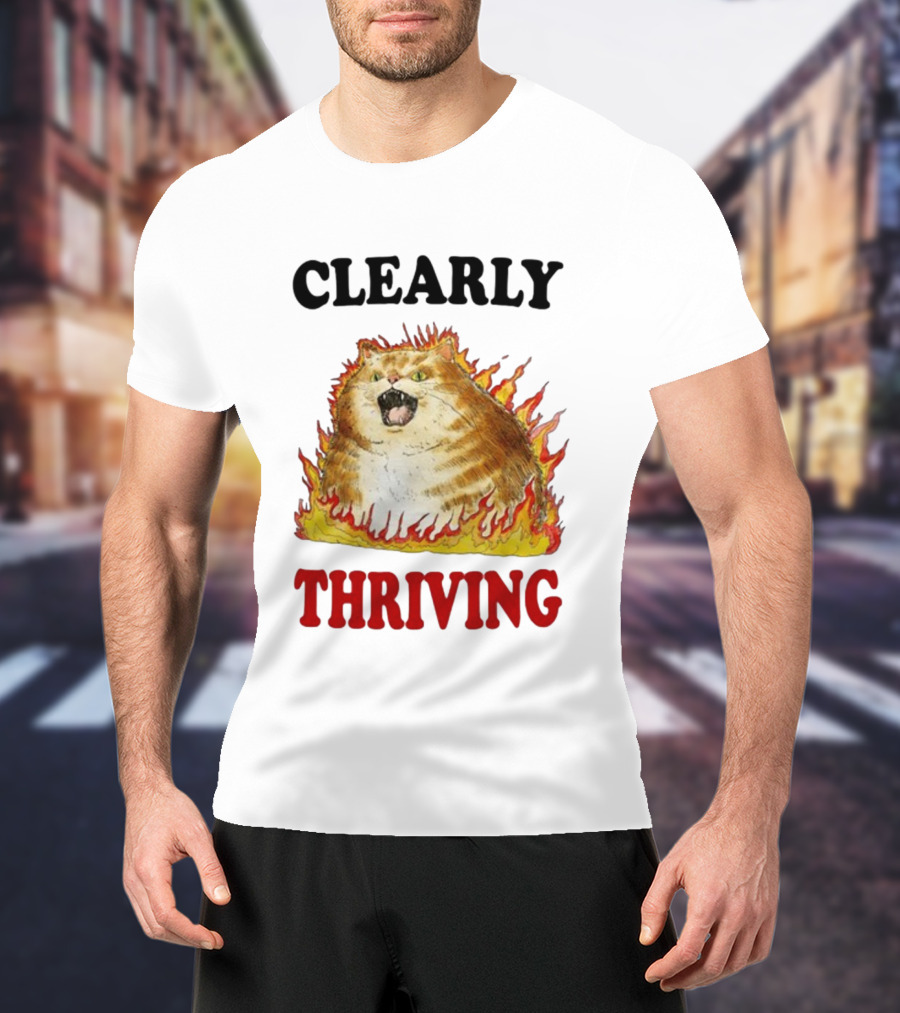 CLEARLY THRIVING Fluffy Cat In Flames T-Shirt