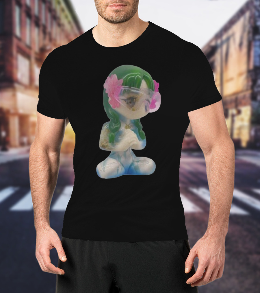 Kikillopieces Tanaka Resin Figurine With Green Hair And Pink Flower Accessories T-Shirt