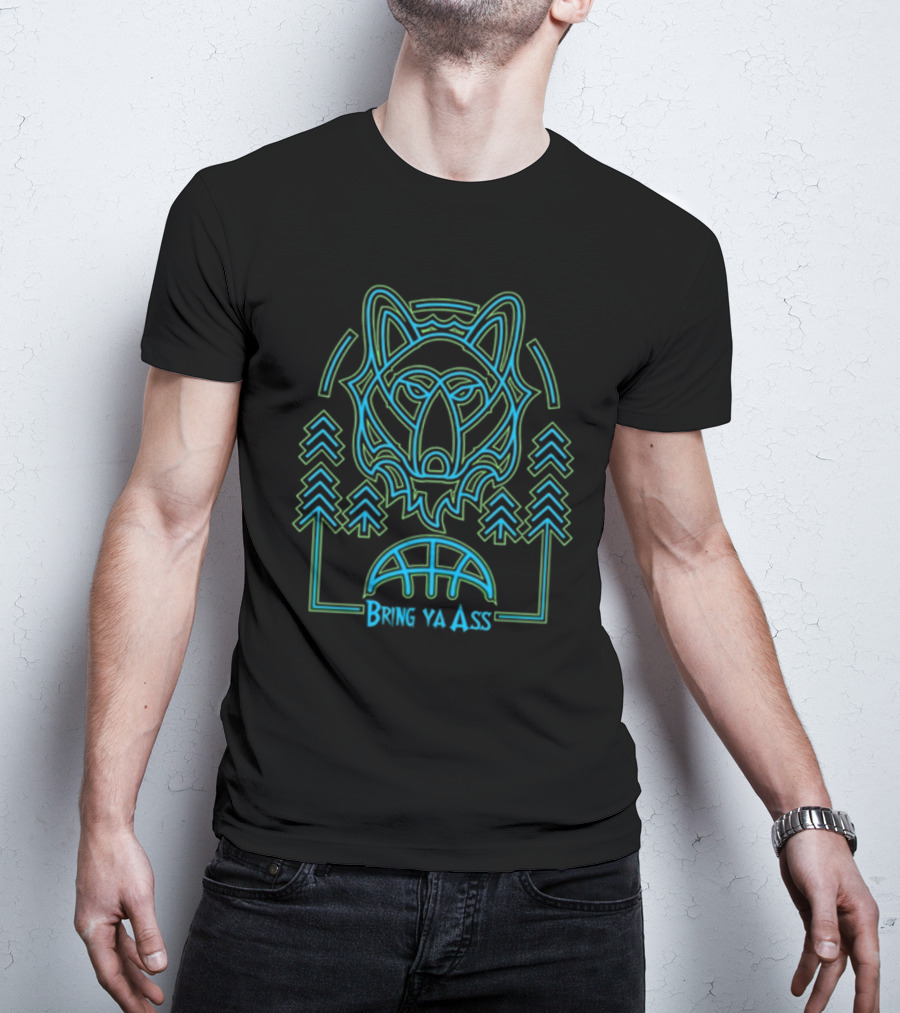 HeadFlyer Brewing Bring Ya Ass Neon Wolf And Trees T-Shirt