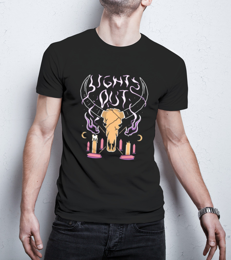 Lights Out Bison Ritual Candles Skulls Moons T-Shirt
