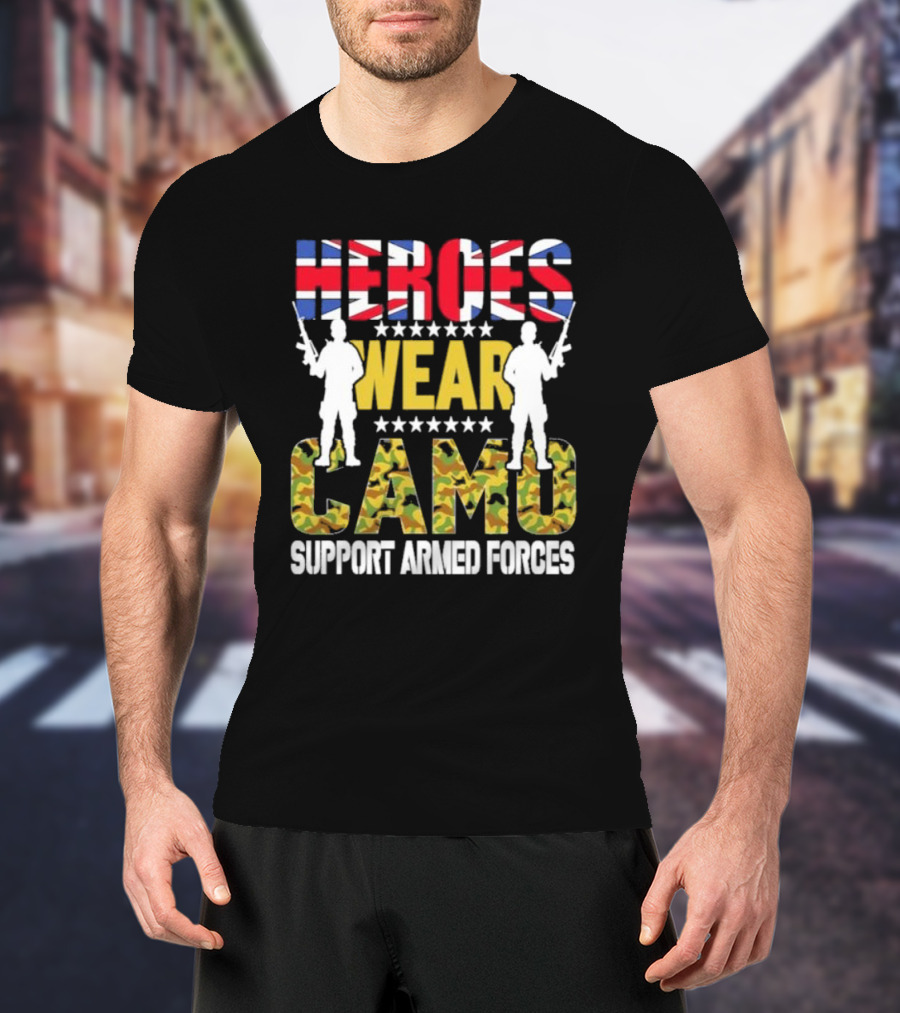 Heroes Wear Camo Support Armed Forces UK Flag T-Shirt