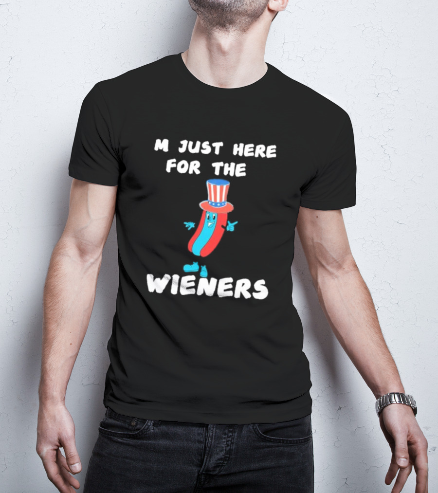I'm Just Here For The Wieners Hot Dog Uncle Sam Hat T-Shirt