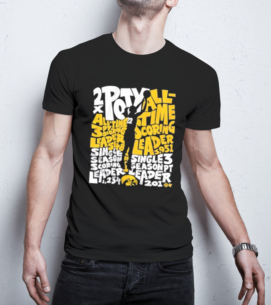 Caitlin Clark 2x POY All-Time Scoring Leader Iowa Single Season 3 Pt Leader T-Shirt