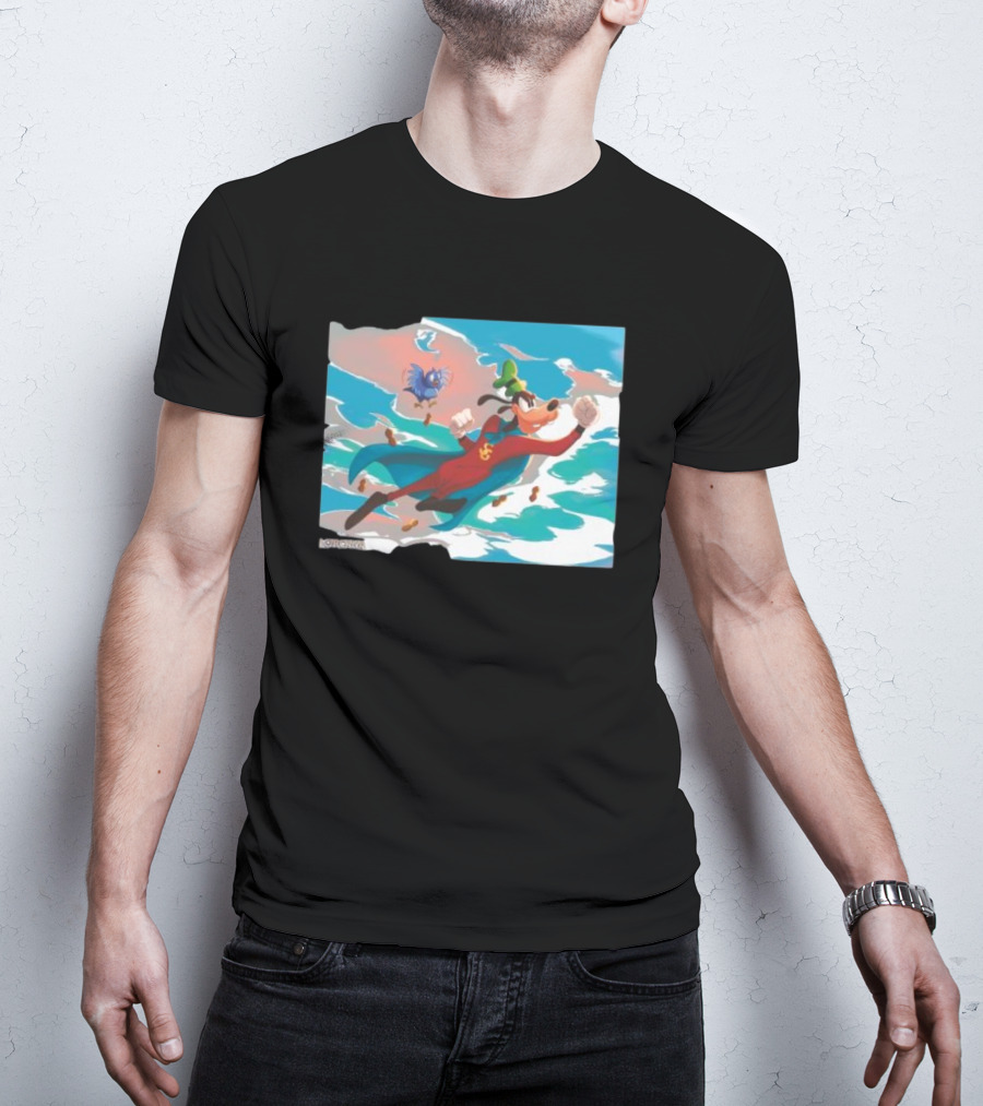 Disney Lorcana Super Goof Flying Hero Dog Adventure With Blue Bird Companion T-Shirt