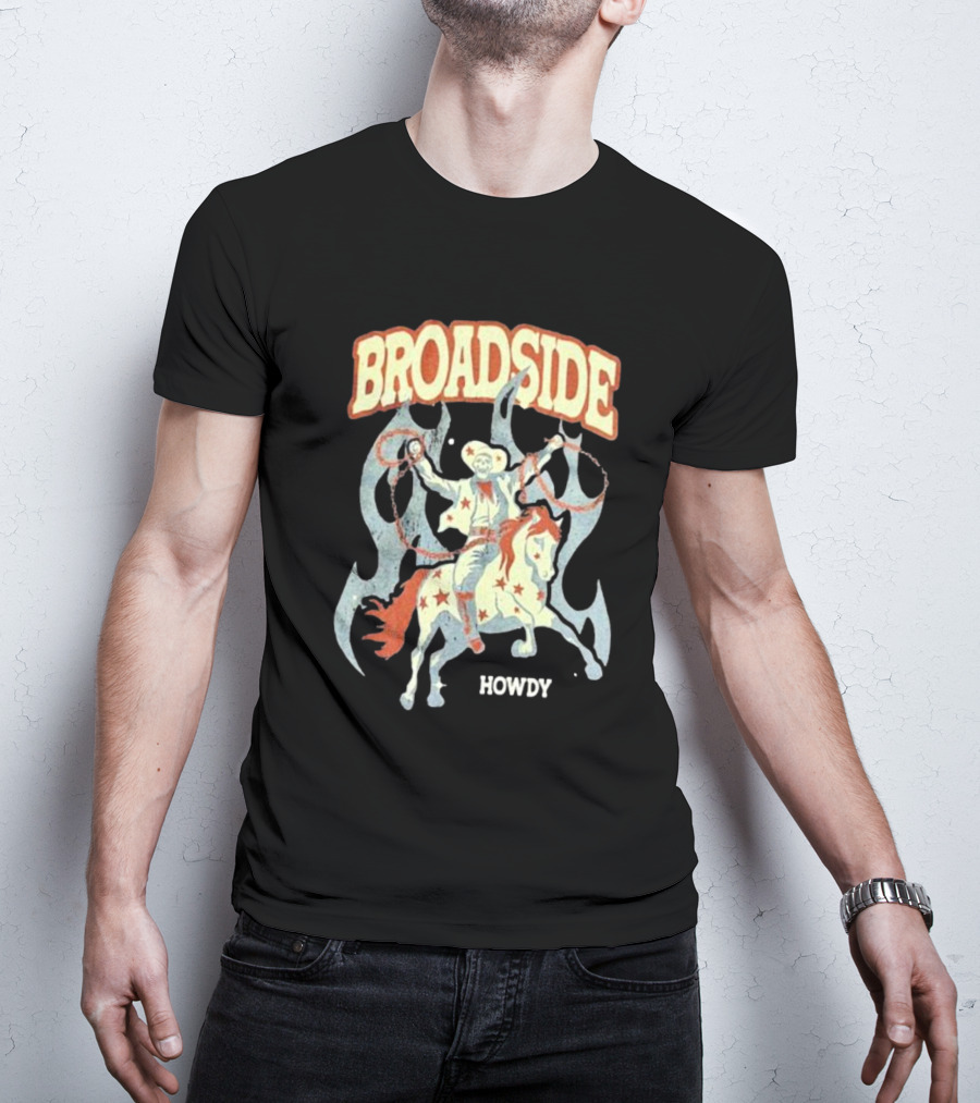 BROADSIDE HOWDY Cowboy On Horseback With Flames T-Shirt