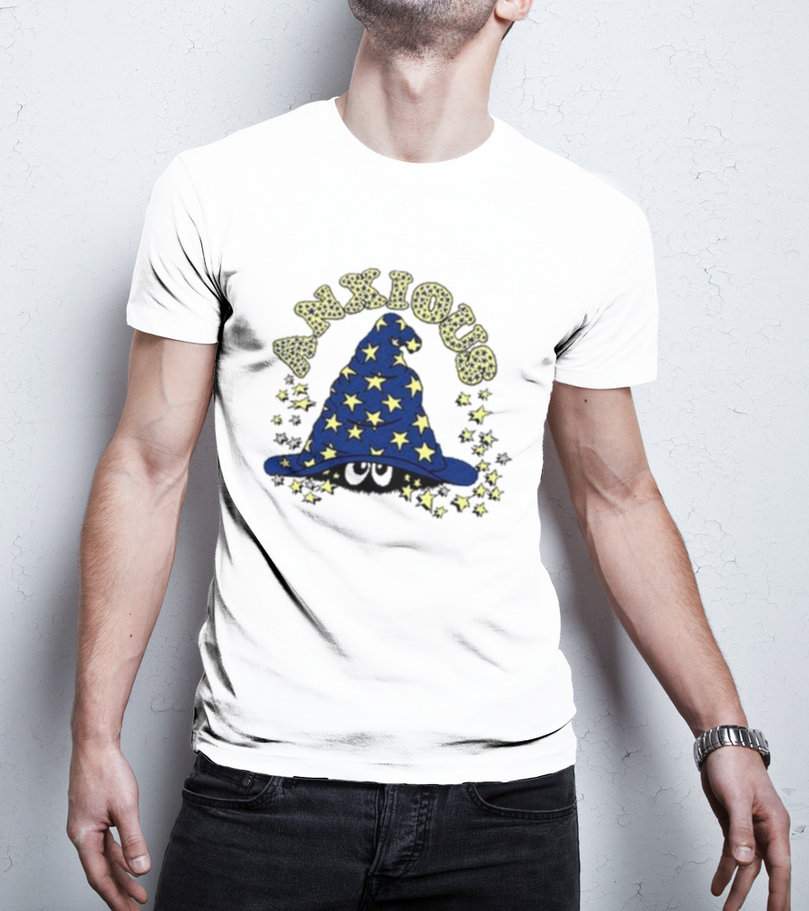 Anxious Wizard Hat With Stars And Bubbles T-Shirt
