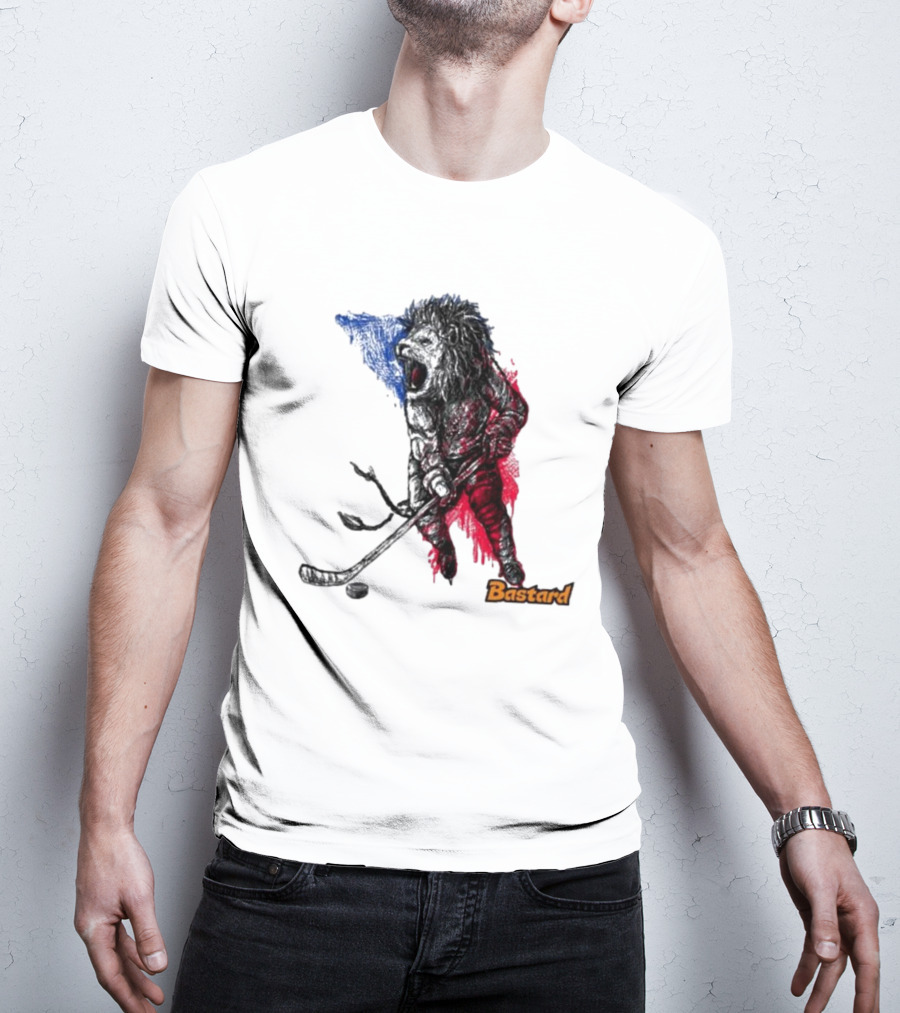 Vtipné Hokejové Potisky Bastard Lví Hokejista Trikolora T-Shirt