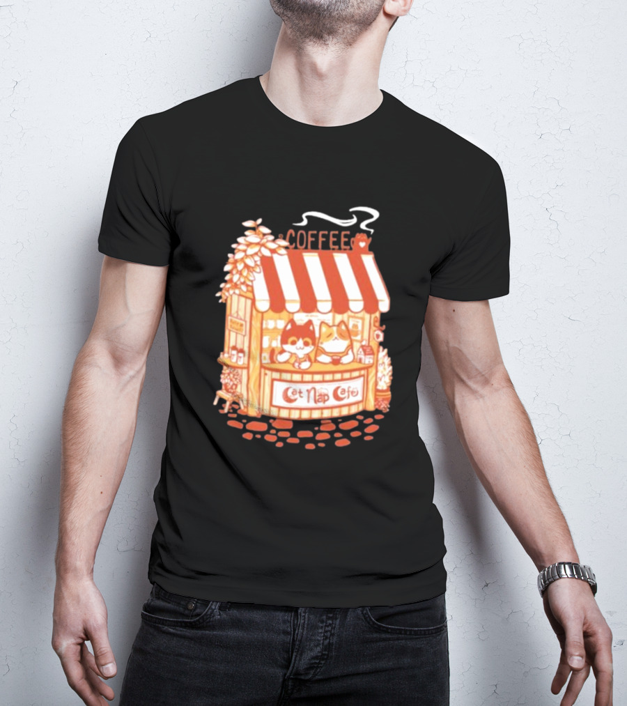 Lazy Cat Coffee Cat Nap Cafe Cozy Kiosk T-Shirt