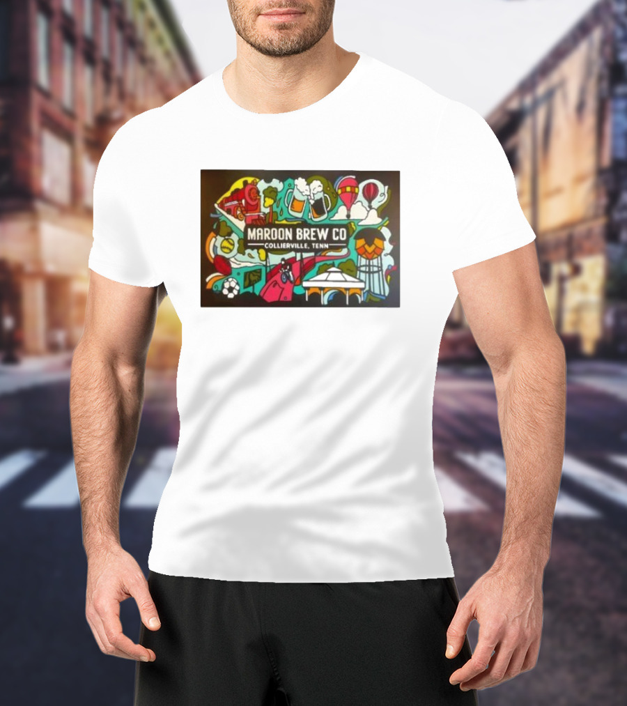 Maroon Brew Co Collierville Tenn Colorful Iconic Beer And Hot Air Balloon T-Shirt