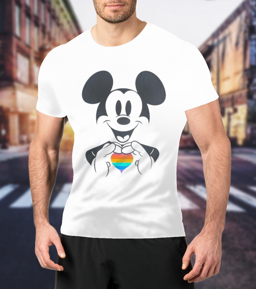 Mickey Mouse Holding Rainbow Heart Disney Pride T-Shirt