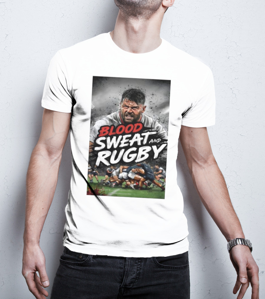 Blood Sweat And Rugby Intense Match Action Rugby Players T-Shirt