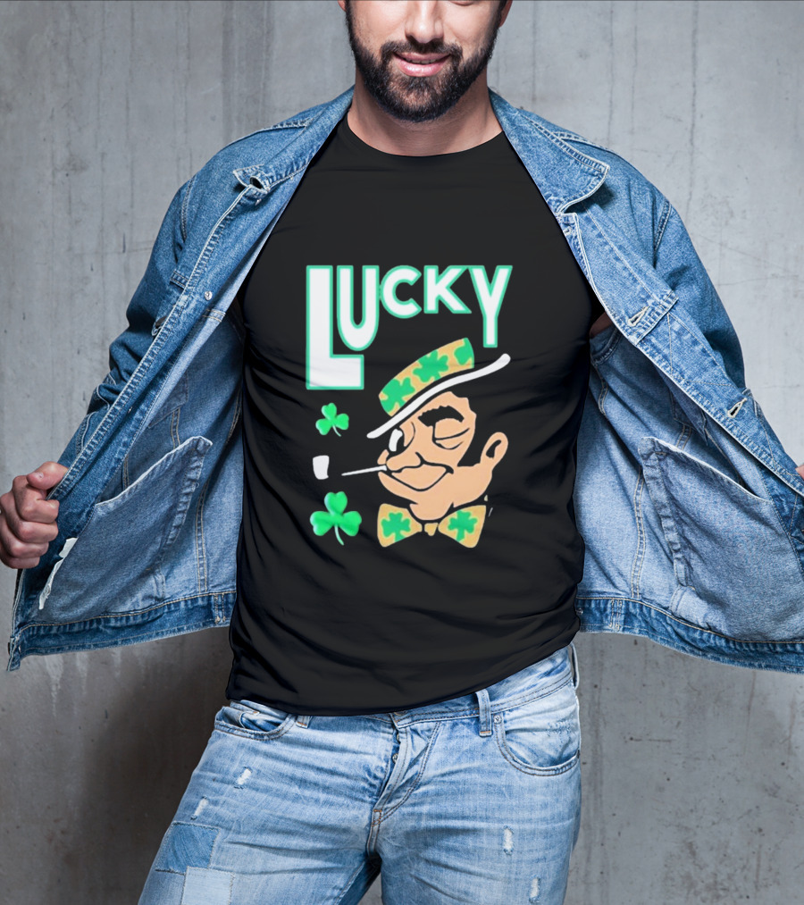 Boston Celtics Lucky The Leprechaun Shamrock Winking Pipe T-Shirt