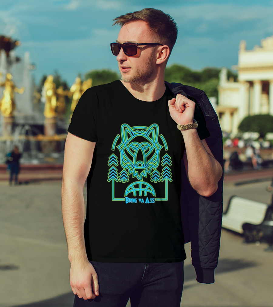 Bring Ya Asss Neon Wolf And Basketball Forest T-Shirt