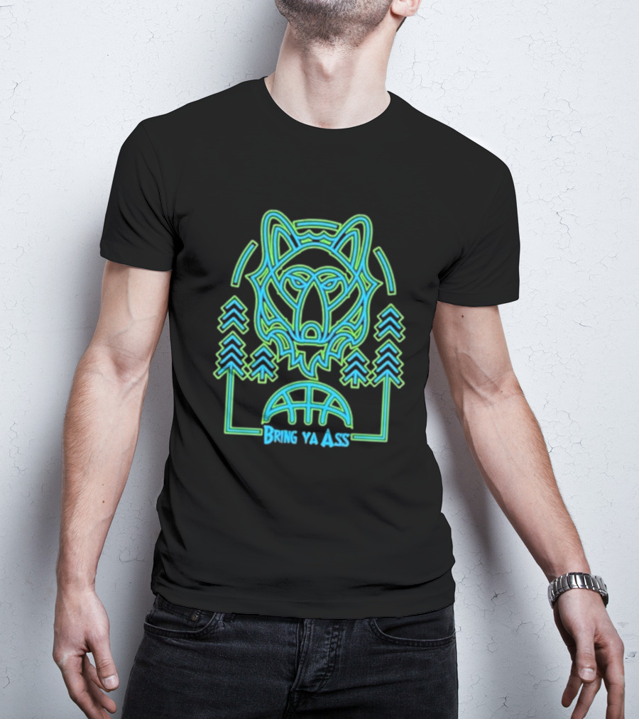 Bring Ya Asss Neon Wolf And Basketball Forest T-Shirt
