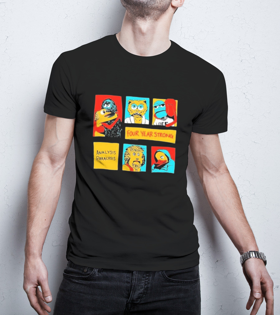 Four Year Strong Analysis Paralysis Characters In Colorful Panels T-Shirt
