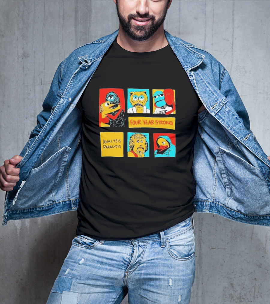 Four Year Strong Analysis Paralysis Characters In Colorful Panels T-Shirt