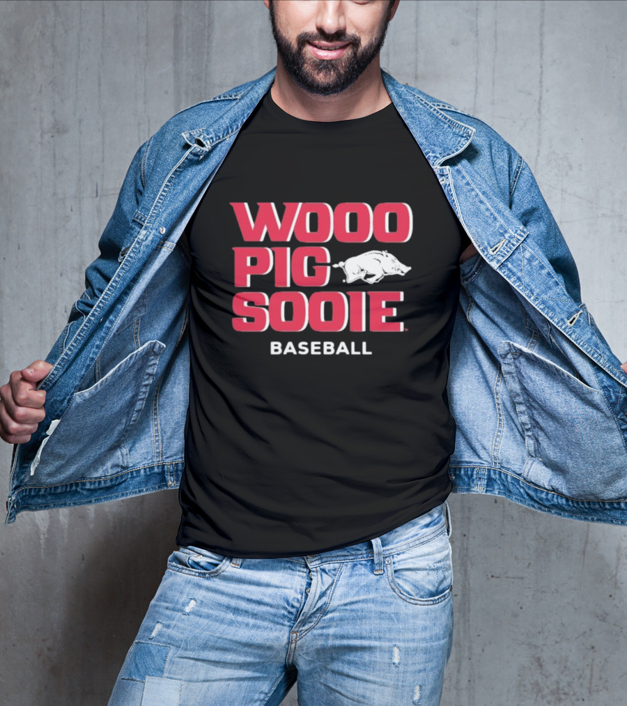 Wooo Pig Sooie Arkansas Baseball Black Pig T-Shirt