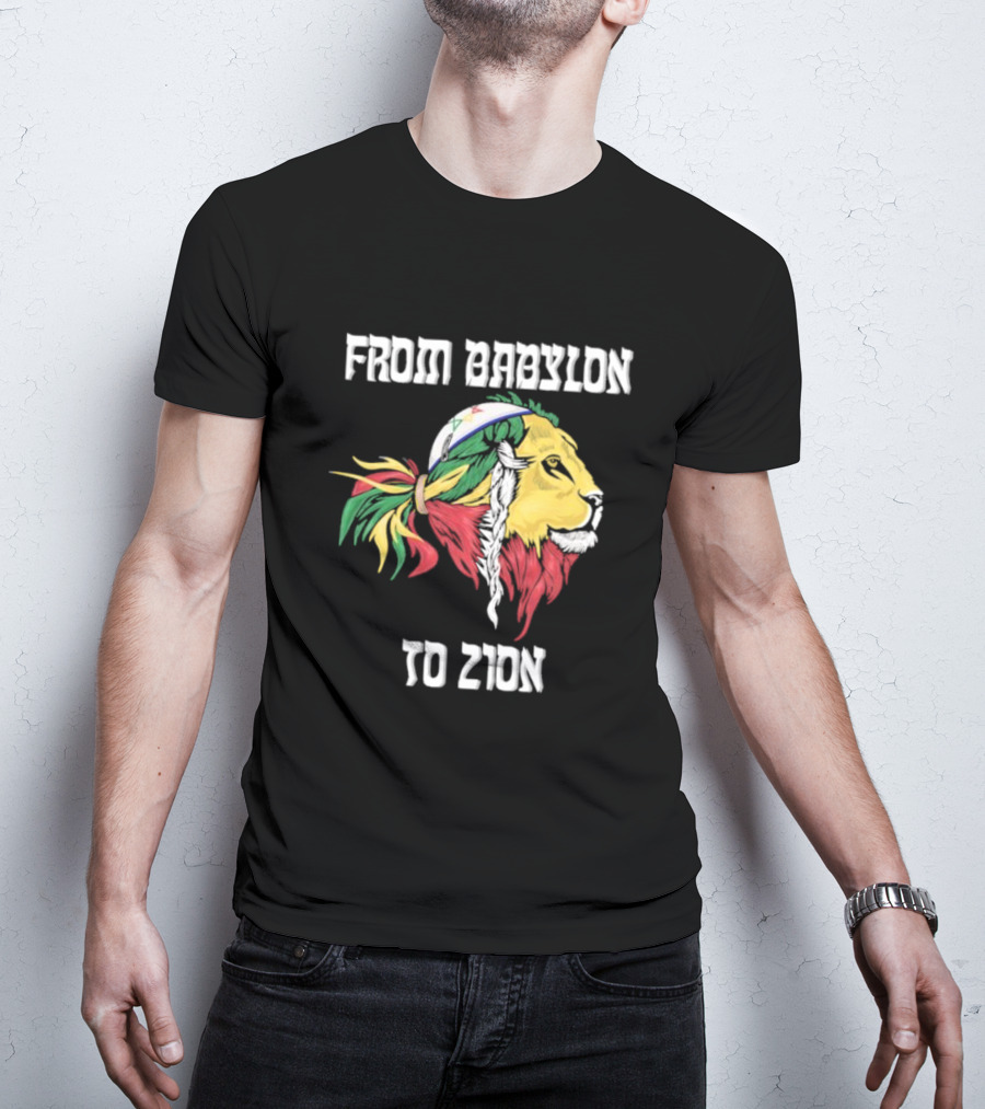 From Babylon To Zion Lion With Rasta Colors T-Shirt