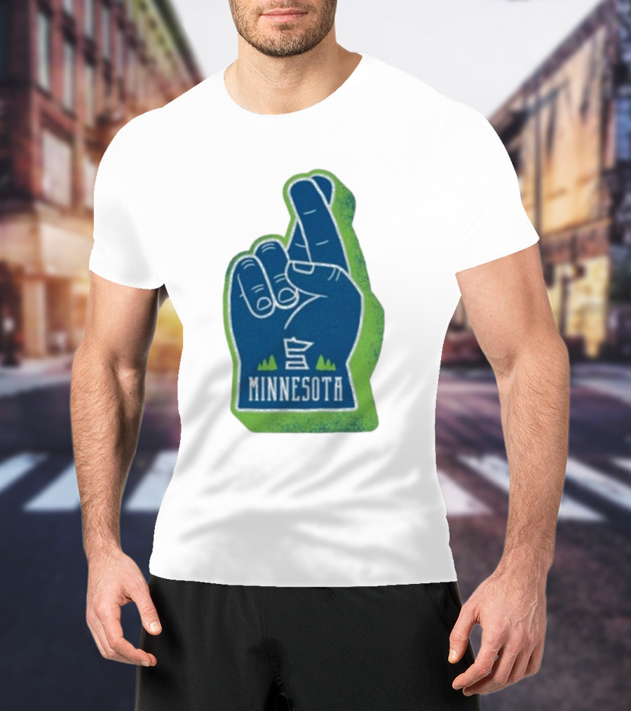 Minnesota Mood Fingers Hand Gesture With State Icon And Trees T-Shirt
