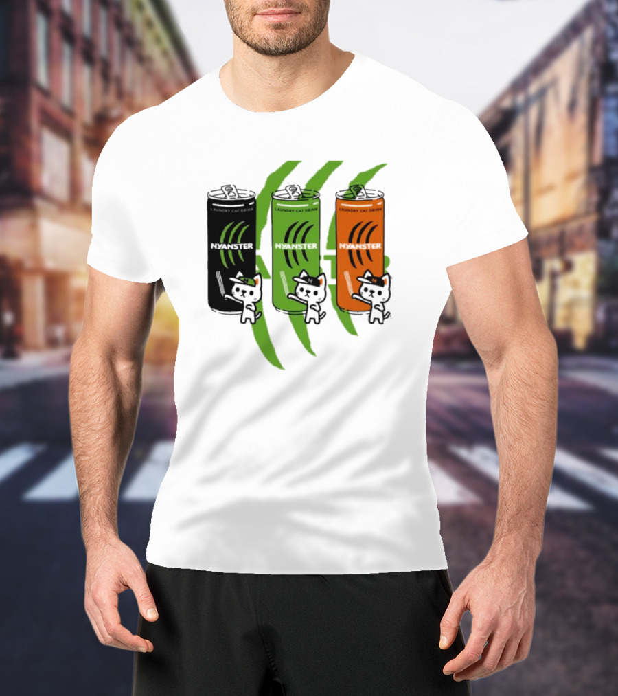 Laundry Cat Drink Nyanster Cans With Three Cats T-Shirt