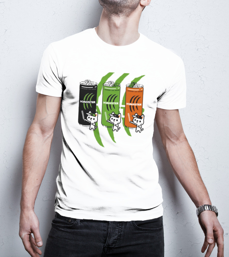 Laundry Cat Drink Nyanster Cans With Three Cats T-Shirt