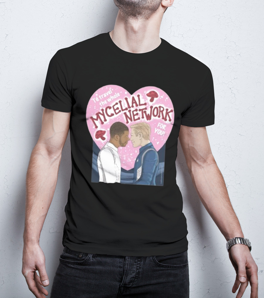 I’d Travel The Whole Mycelial Network For You Tender Moment Pink Heart Mushrooms T-Shirt