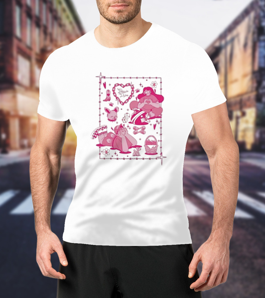 Barrio Drive Picnic Neon Heart Love Basket Motif T-Shirt