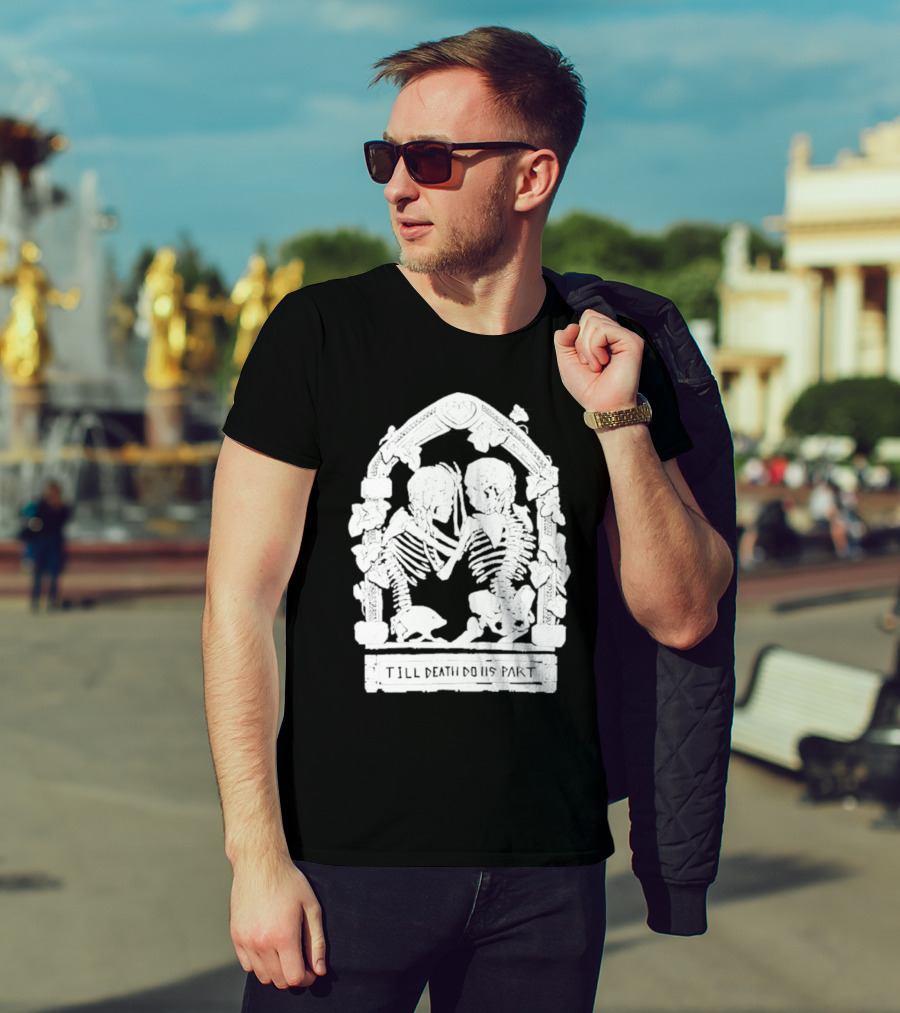 Till Death Do Us Part Skeleton Gothic Arch Motif T-Shirt