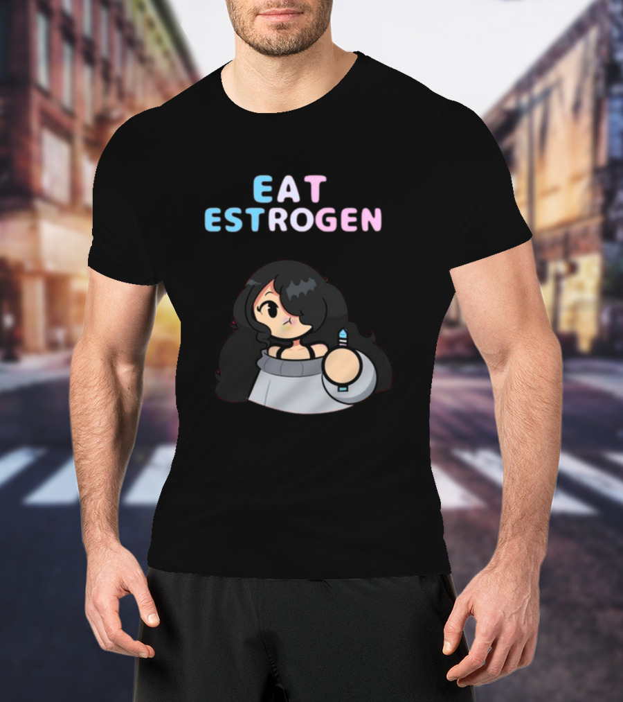 Eat Estrogen Cartoon Character Holding Syringe T-Shirt