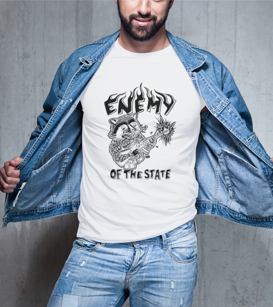 Punkwithacamera Enemy Of The State Raccoon With Flamethrower T-Shirt