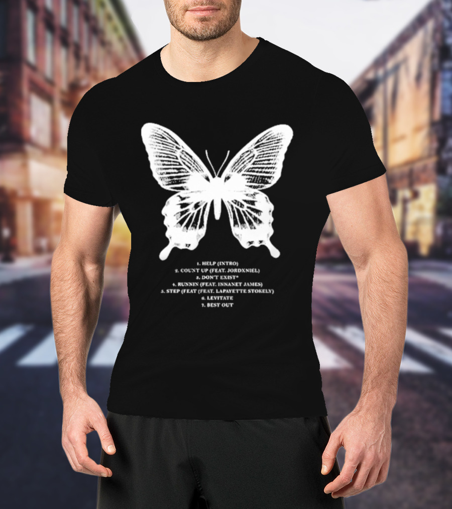 Gian Kash Faith Over Fear Butterfly With Tracklist Featuring Jordeniel Innanet James Lapayette Stokely T-Shirt