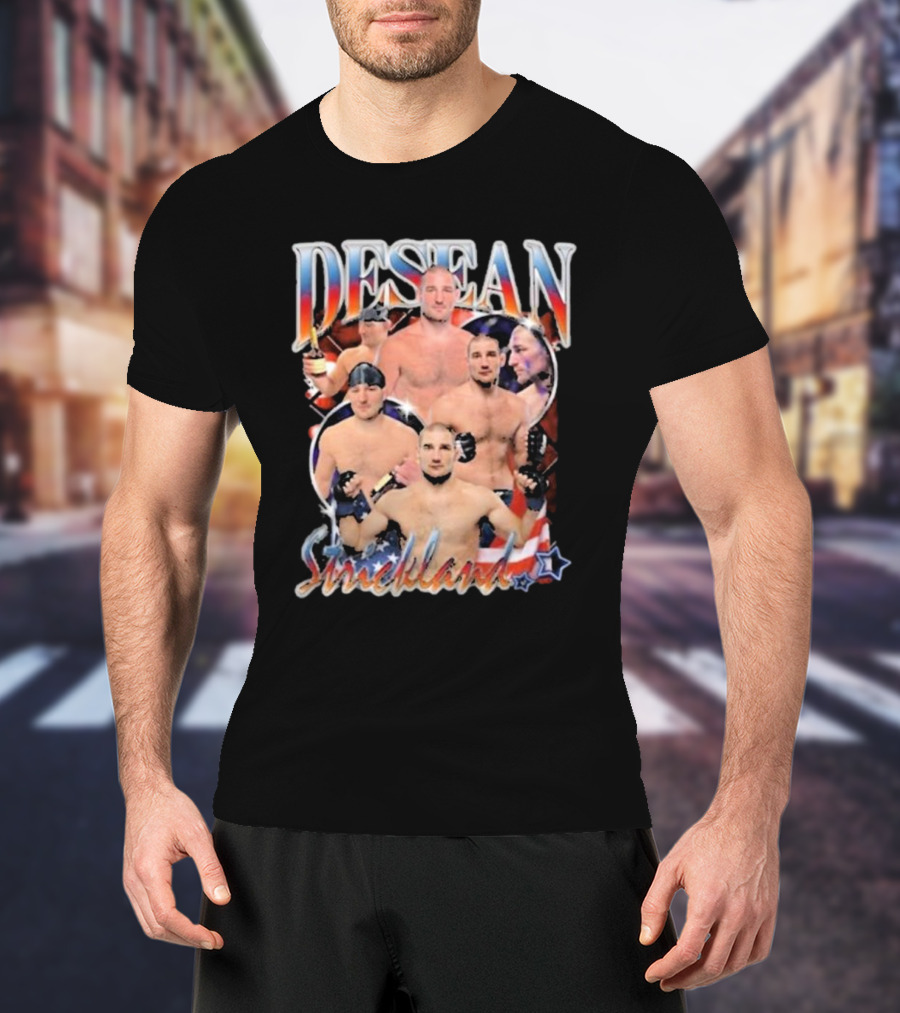 Desean Strickland Patriotic MMA Fighter Collage T-Shirt