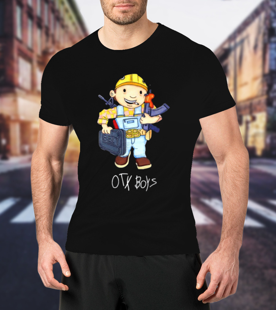 Geezyworld Bob The Driller OTX Boys Cartoon Character Holding Tools T-Shirt