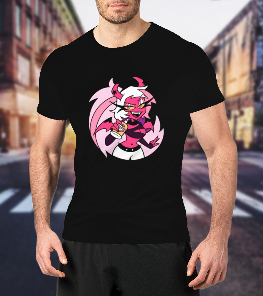 Party Verosika Enamel Pin Cartoon Demon Character With Drink T-Shirt