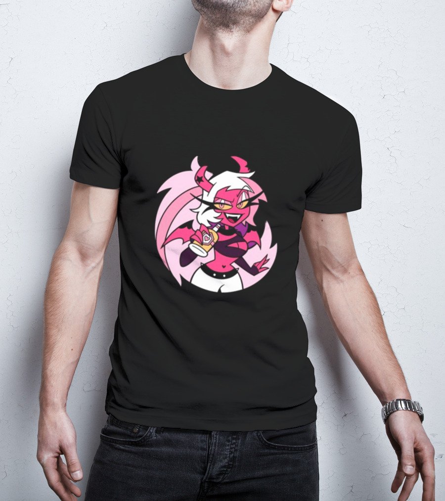 Party Verosika Enamel Pin Cartoon Demon Character With Drink T-Shirt