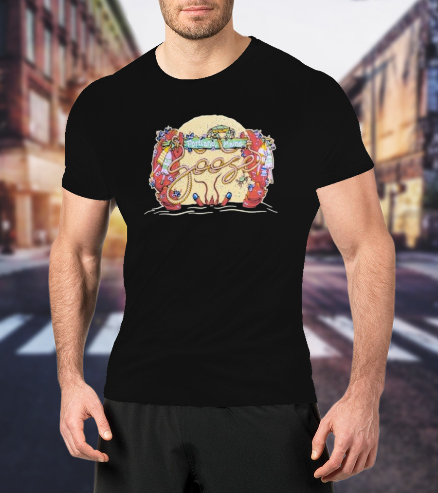 Portland Maine Goose Lobster And Lighthouse Scene T-Shirt