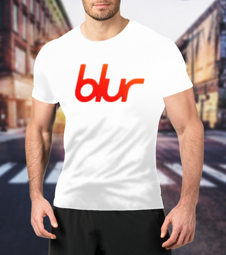 Blur Red-Orange Text Navy Blue T-Shirt