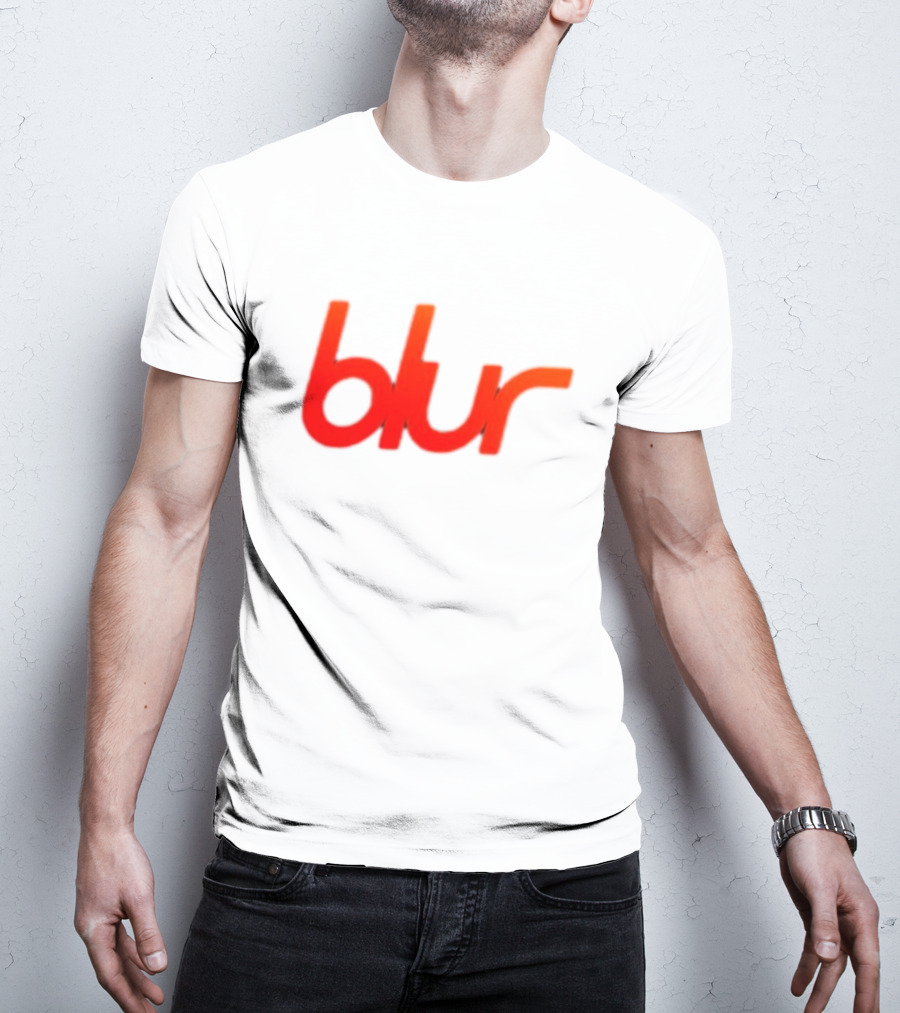 Blur Red-Orange Text Navy Blue T-Shirt