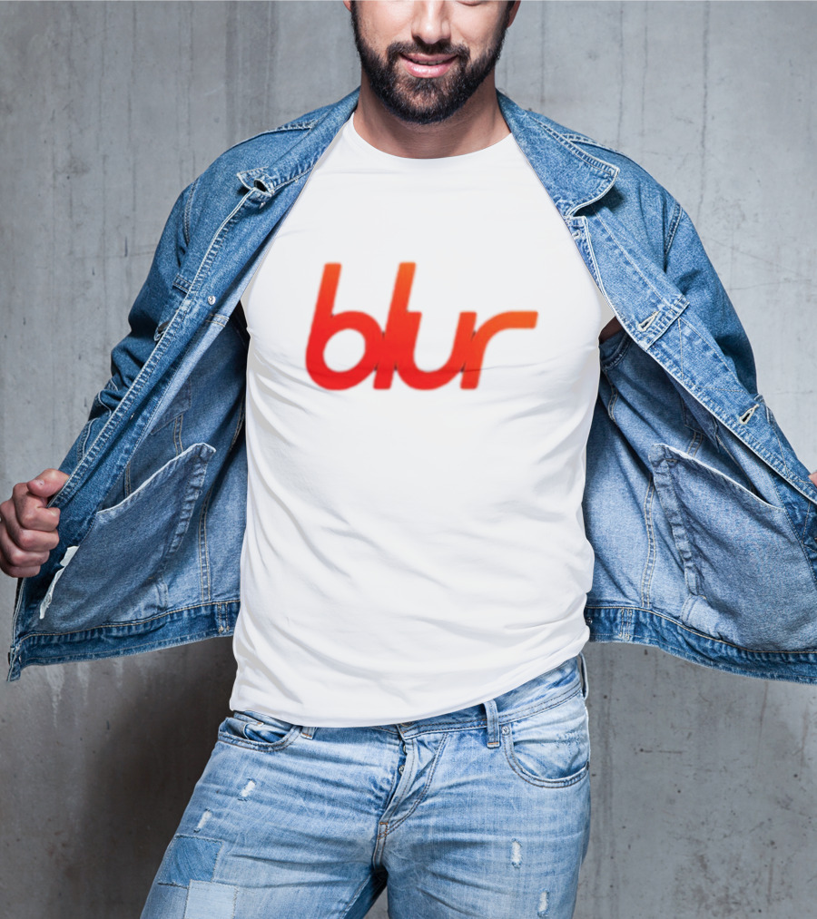 Blur Red-Orange Text Navy Blue T-Shirt