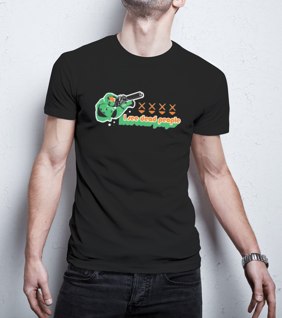 I See Dead People Doom Slayer Helmet Gun Iconic Mashup Reprinted By Fantasy Arc T-Shirt