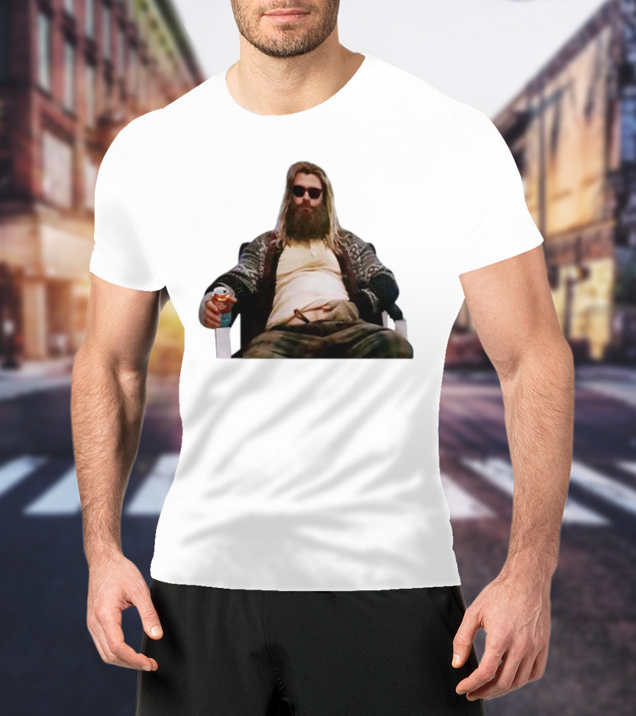 Marvel Avengers Endgame Fat Thor Sitting Relaxed With Drink T-Shirt