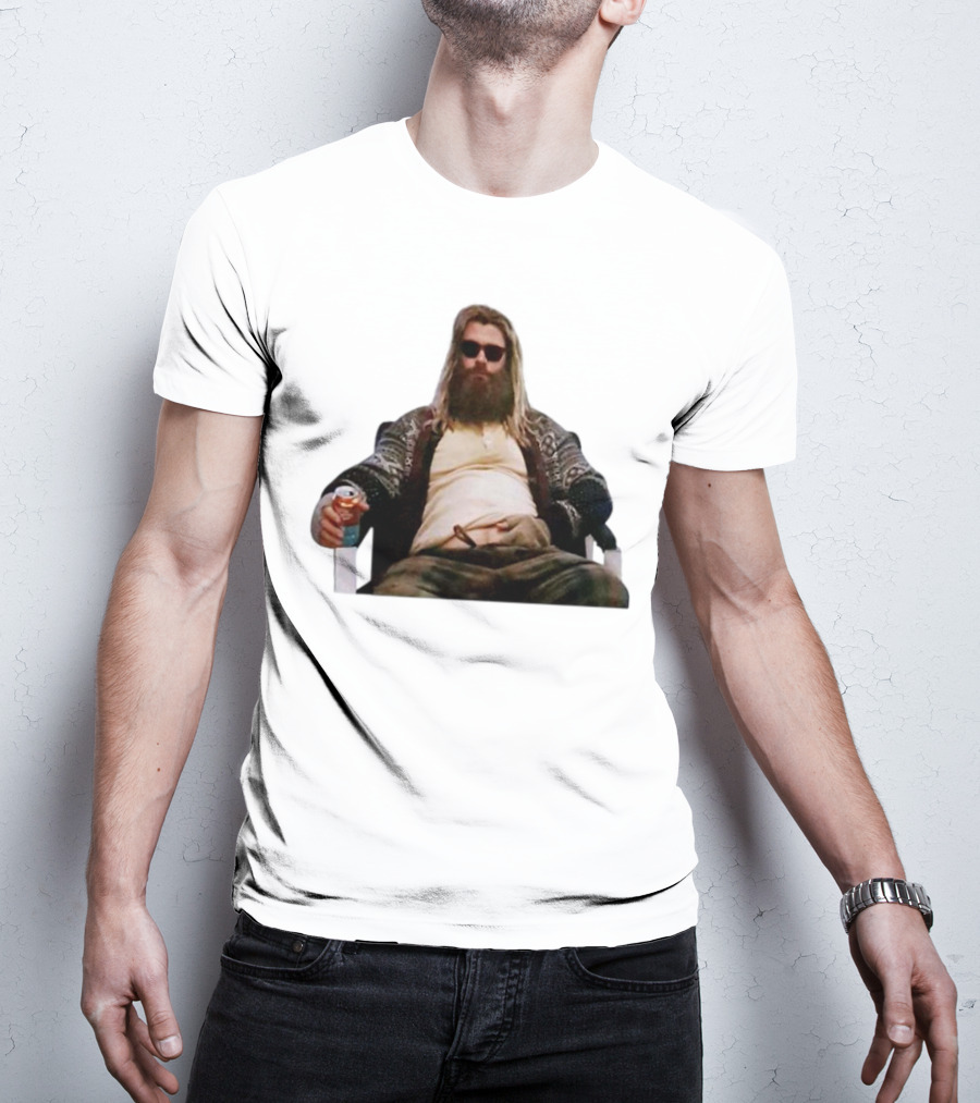 Marvel Avengers Endgame Fat Thor Sitting Relaxed With Drink T-Shirt